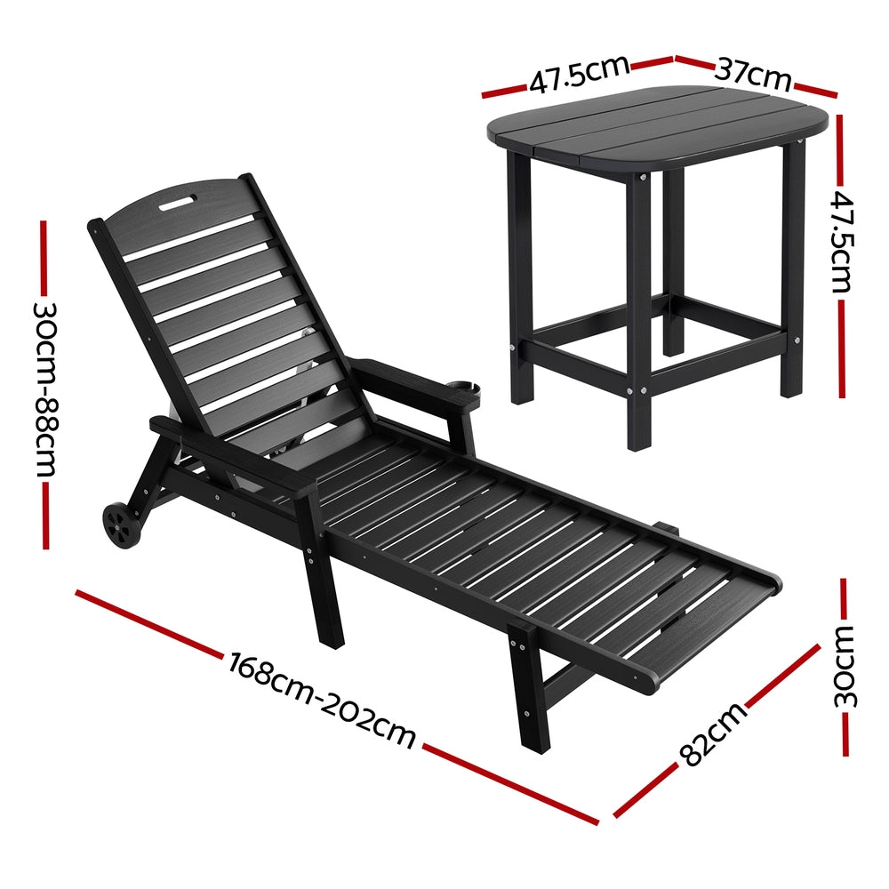 Gardeon Sun Lounge Lounger Beach Chair HDPE Patio Outdoor Furniture with Wheels Black-Furniture &gt; Outdoor &gt; Outdoor Chairs-PEROZ Accessories