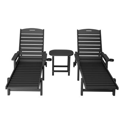 Gardeon Sun Lounge Lounger Beach Chair HDPE Patio Outdoor Furniture with Wheels Black-Furniture &gt; Outdoor &gt; Outdoor Chairs-PEROZ Accessories