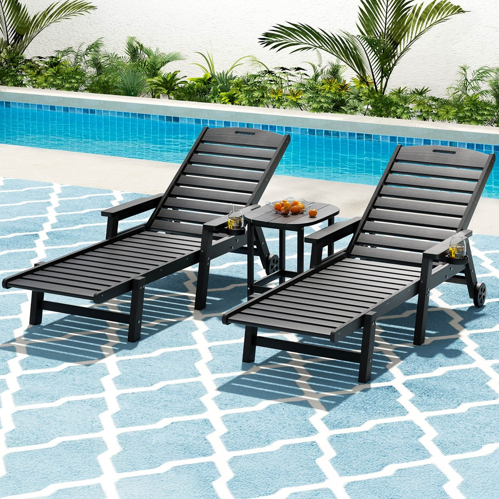Gardeon Sun Lounge Lounger Beach Chair HDPE Patio Outdoor Furniture with Wheels Black-Furniture &gt; Outdoor &gt; Outdoor Chairs-PEROZ Accessories