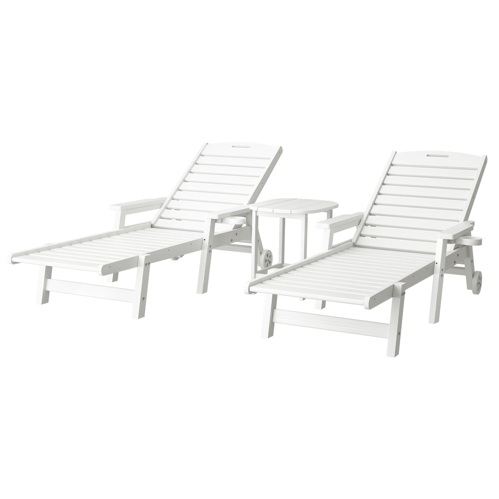 Gardeon Sun Lounge Lounger Beach Chair HDPE Patio Outdoor Furniture with Wheels White-Furniture &gt; Outdoor &gt; Outdoor Chairs-PEROZ Accessories