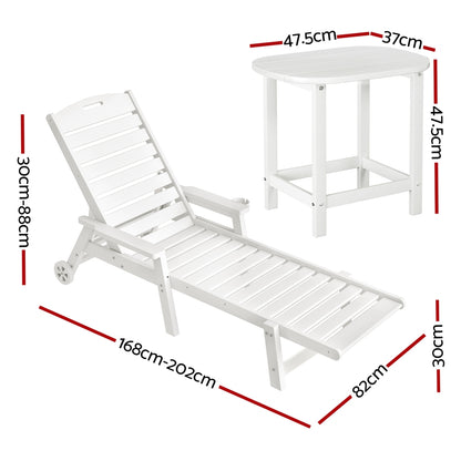 Gardeon Sun Lounge Lounger Beach Chair HDPE Patio Outdoor Furniture with Wheels White-Furniture &gt; Outdoor &gt; Outdoor Chairs-PEROZ Accessories