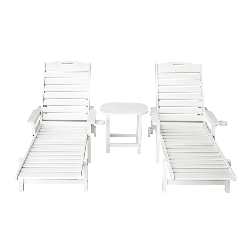 Gardeon Sun Lounge Lounger Beach Chair HDPE Patio Outdoor Furniture with Wheels White-Furniture &gt; Outdoor &gt; Outdoor Chairs-PEROZ Accessories