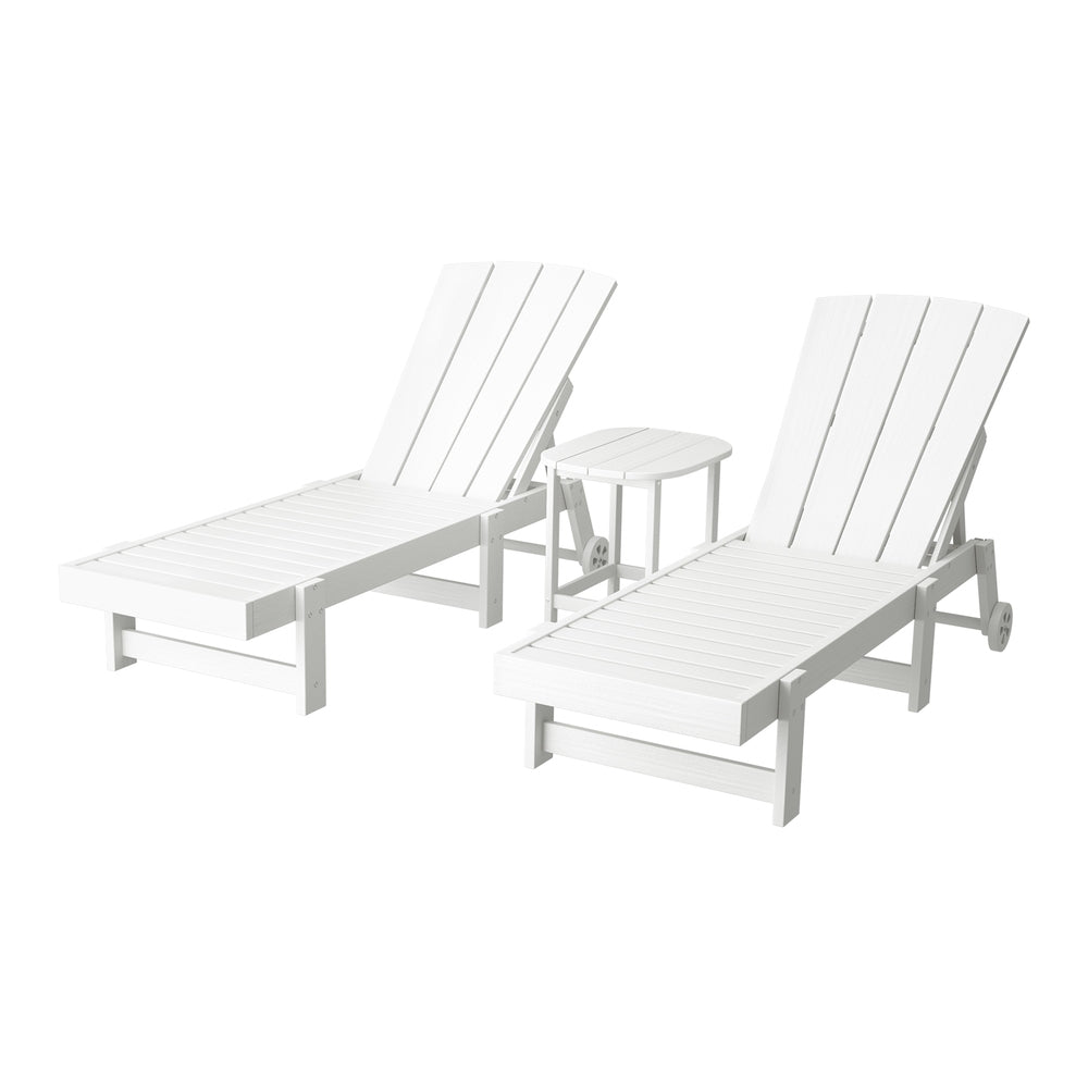 Gardeon Sun Lounge Lounger Table and Chairs Beach Chair Adirondack HDPE Patio Outdoor Furniture Wheels White-Furniture &gt; Outdoor &gt; Outdoor Chairs-PEROZ Accessories