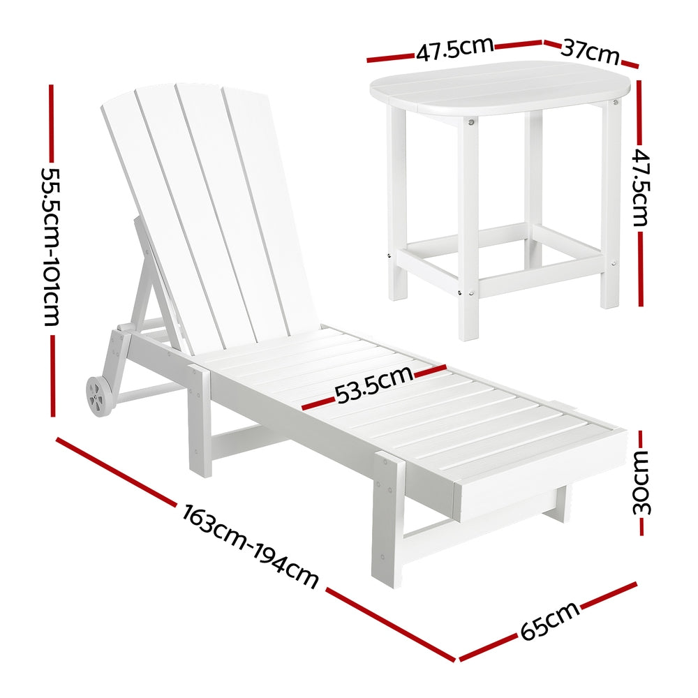 Gardeon Sun Lounge Lounger Table and Chairs Beach Chair Adirondack HDPE Patio Outdoor Furniture Wheels White-Furniture &gt; Outdoor &gt; Outdoor Chairs-PEROZ Accessories