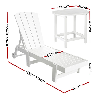 Gardeon Sun Lounge Lounger Table and Chairs Beach Chair Adirondack HDPE Patio Outdoor Furniture Wheels White-Furniture &gt; Outdoor &gt; Outdoor Chairs-PEROZ Accessories