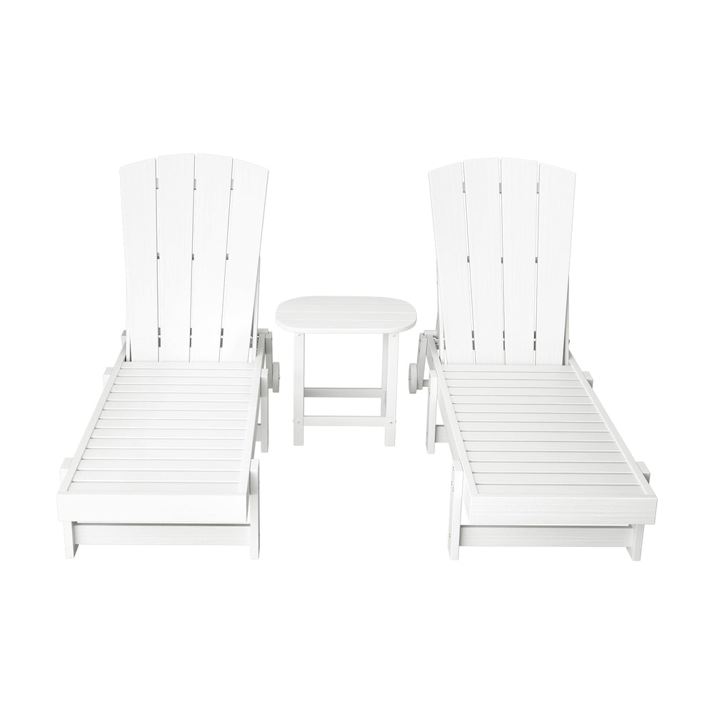 Gardeon Sun Lounge Lounger Table and Chairs Beach Chair Adirondack HDPE Patio Outdoor Furniture Wheels White-Furniture &gt; Outdoor &gt; Outdoor Chairs-PEROZ Accessories