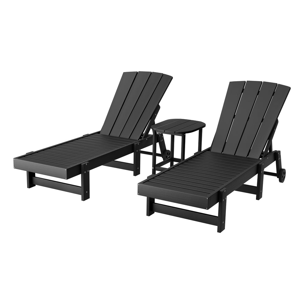 Gardeon Sun Lounge Lounger Table and Chairs Beach Chair HDPE Patio Outdoor Furniture Wheels Black-Furniture &gt; Outdoor &gt; Outdoor Chairs-PEROZ Accessories