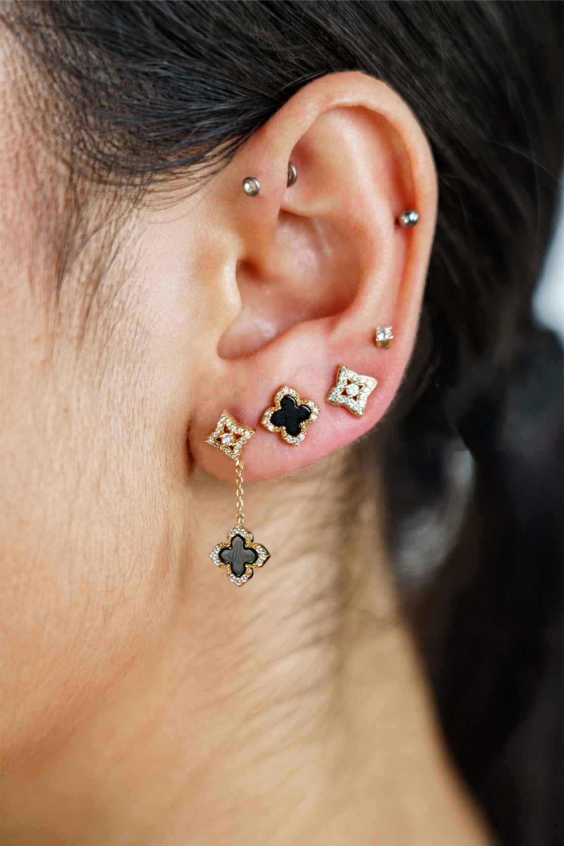 GEORGINI MIDNIGHT VELVET BLACK AGATE FAIRWATER STUD EARRINGS GOLD-PEROZ Accessories