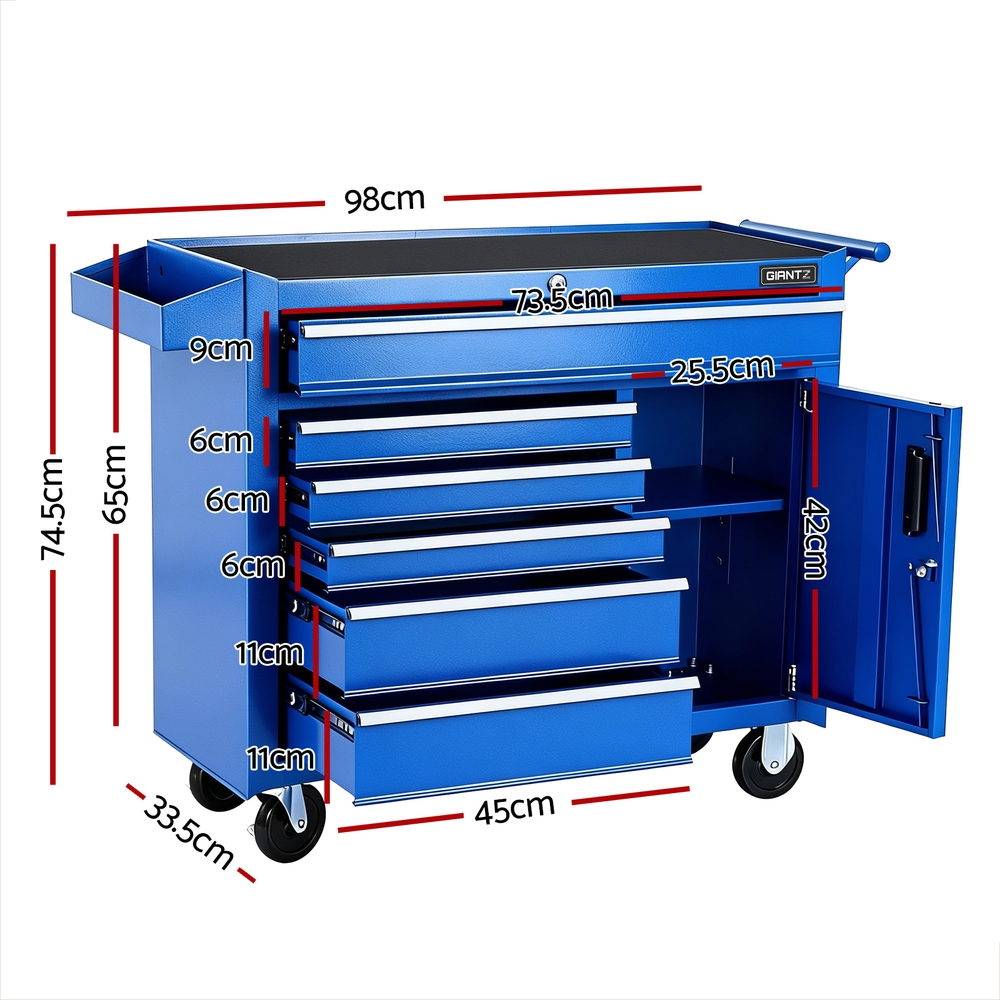 Giantz 6 Drawer Tool Chest Trolley Cabinet Cart Toolbox Storage Organiser Wheels-Tools > Tools Storage > Tool Boxes-PEROZ Accessories