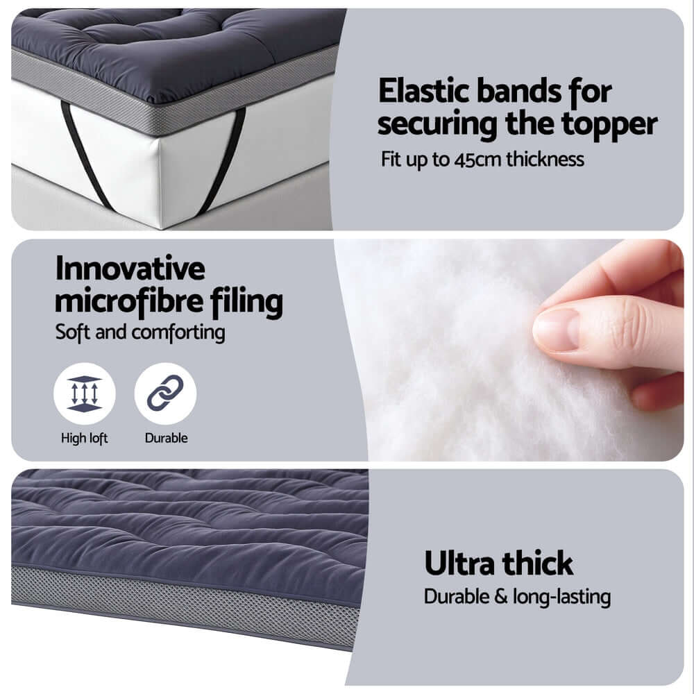 Giselle 5cm Mattress Topper Pillowtop toppers Bamboo Charcoal Queen-Furniture > Mattresses > Mattress Toppers-PEROZ Accessories