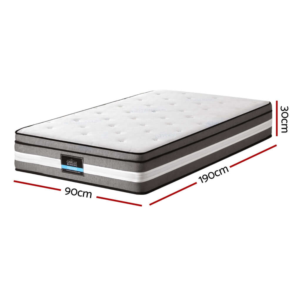 Giselle Bedding 30cm Mattress Gel Foam Pocket Spring Single-Furniture &gt; Mattresses &gt; Single Mattress-PEROZ Accessories