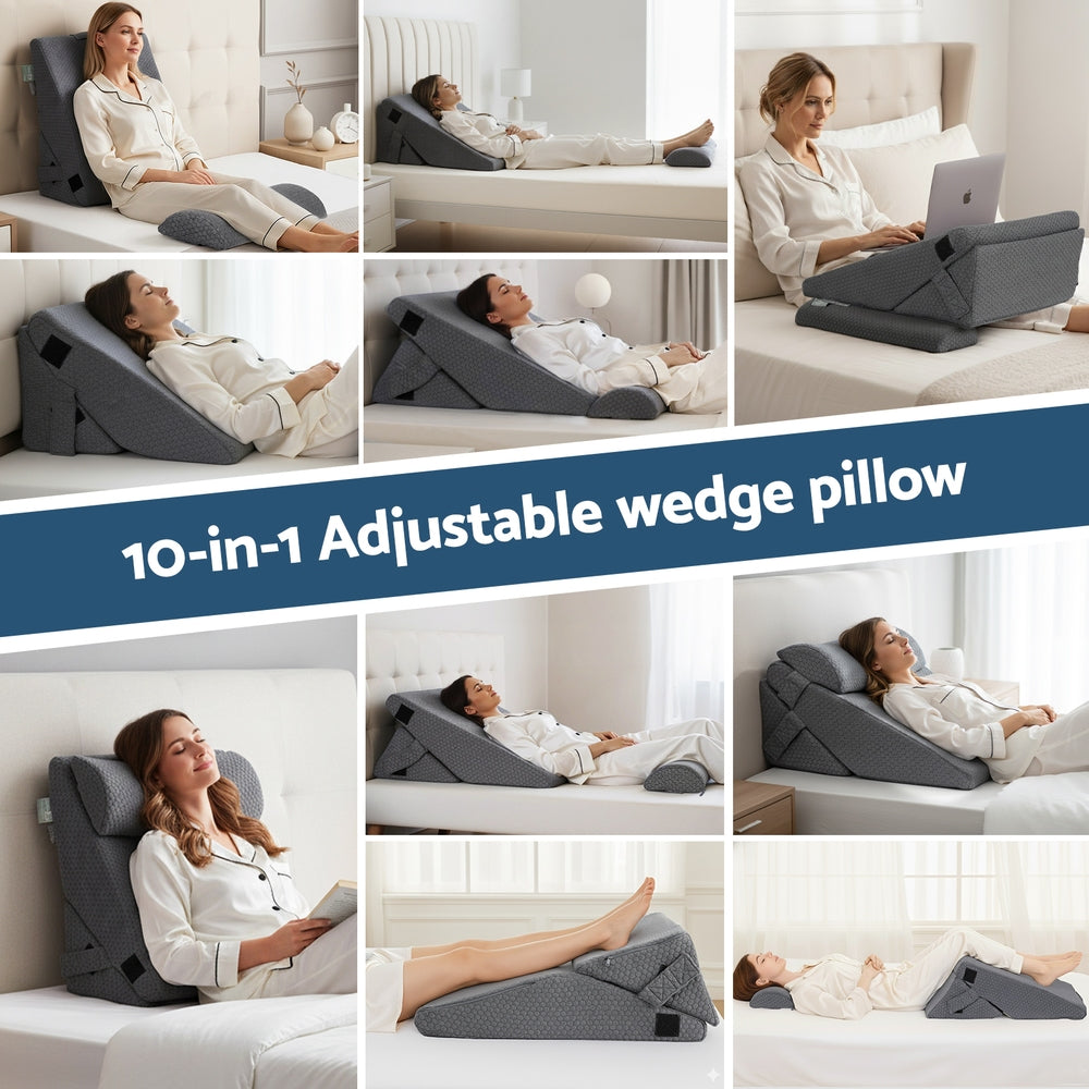 Giselle Bedding Adjustable Wedge Pillow Grey-Home &amp; Garden > Bedding > Pillows-PEROZ Accessories
