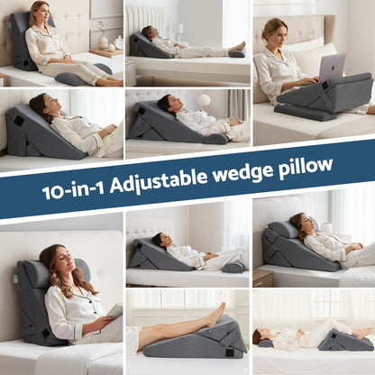 Giselle Bedding Adjustable Wedge Pillow Grey-Home &amp; Garden > Bedding > Pillows-PEROZ Accessories