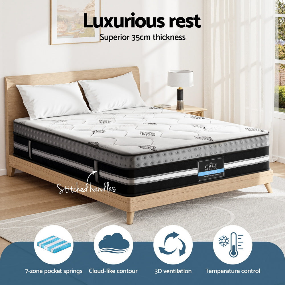 Giselle Bedding Double Mattress 35cm Bed in a Box Pocket Spring Gel Memory Foam-Furniture > Mattresses > Double Mattress-PEROZ Accessories