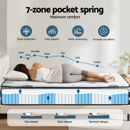 Giselle Bedding Double Mattress 35cm Bed in a Box Pocket Spring Gel Memory Foam-Furniture > Mattresses > Double Mattress-PEROZ Accessories