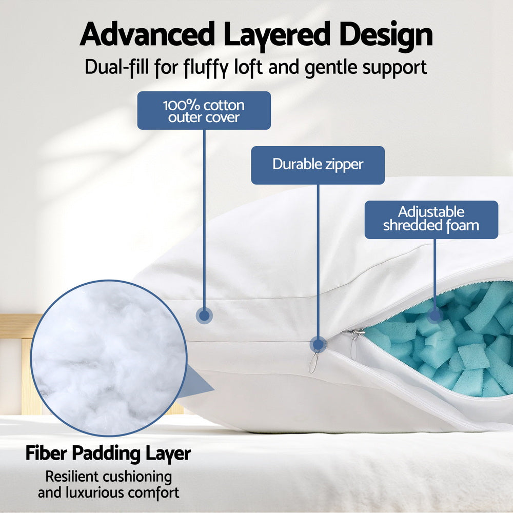 Giselle Bedding Shredded Memory Foam Pillow Adjustable Loft-Home &amp; Garden > Bedding > Pillows-PEROZ Accessories