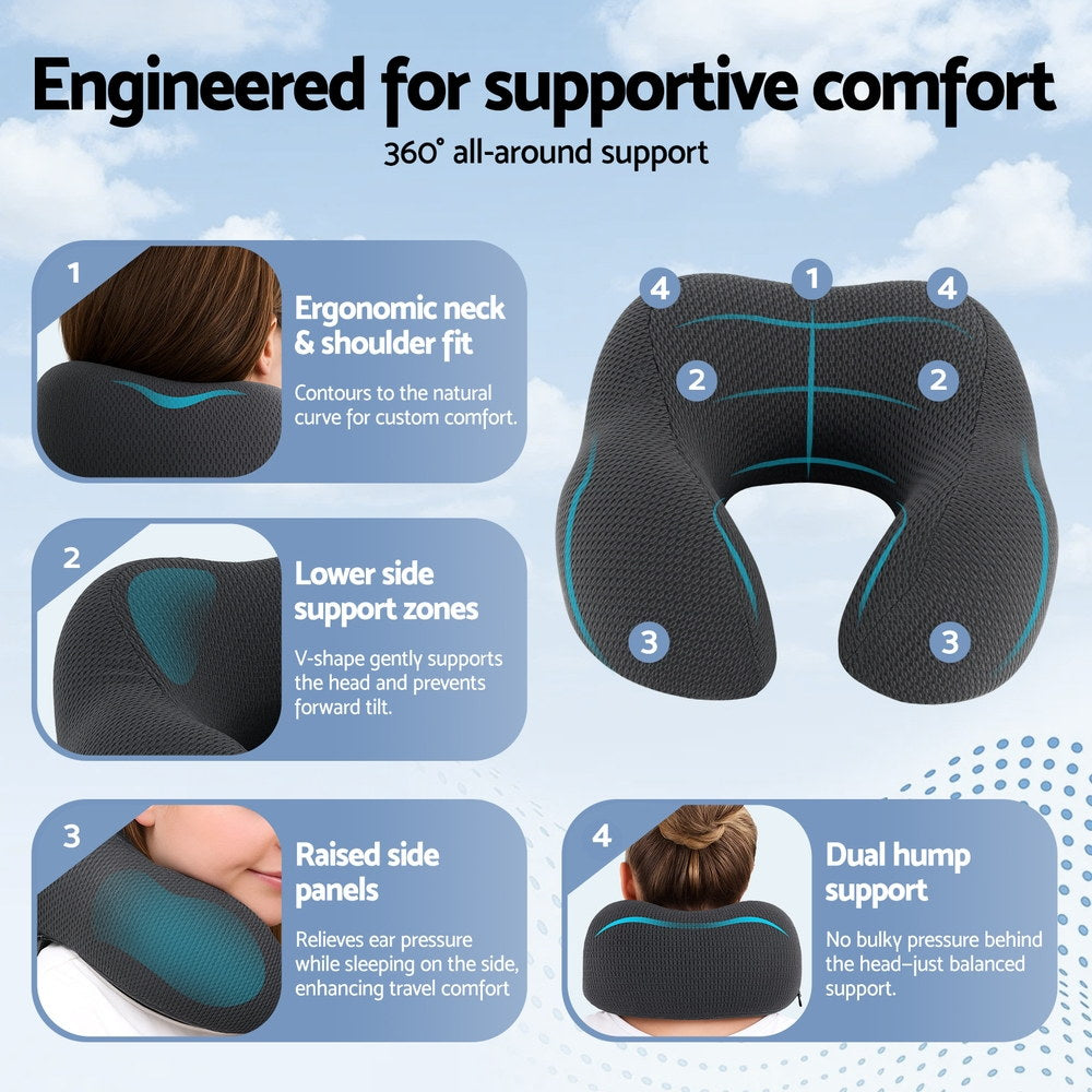 Giselle Bedding Travel Neck Pillow U-Shape Support Memory Foam Plane Car Cushion-Home &amp; Garden > Bedding > Pillows-PEROZ Accessories