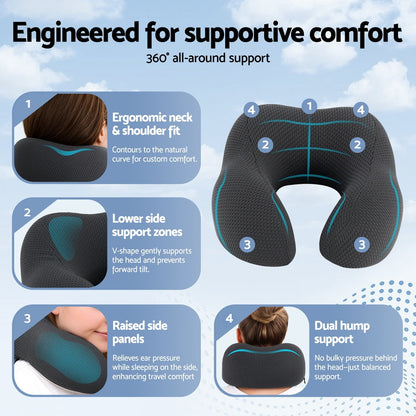 Giselle Bedding Travel Neck Pillow U-Shape Support Memory Foam Plane Car Cushion-Home &amp; Garden > Bedding > Pillows-PEROZ Accessories