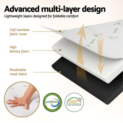 Giselle Foldable Mattress Folding Foam Mattresses Bamboo Double-Furniture > Mattresses > Double Mattress-PEROZ Accessories