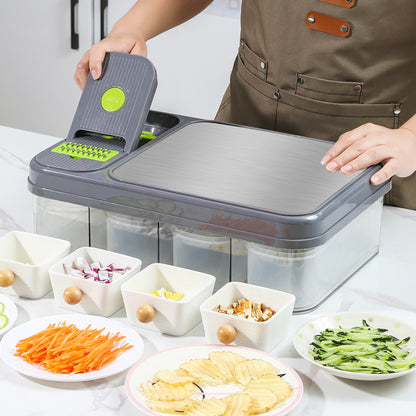 Green And Grey Ultimate 12-in-1 Multi-Functional Vegetable Slicer Dicer Chopper - Mandoline with Storage Containers &amp; Drain Basket-Home &amp; Garden > Kitchenware > Kitchen Utensils-PEROZ Accessories