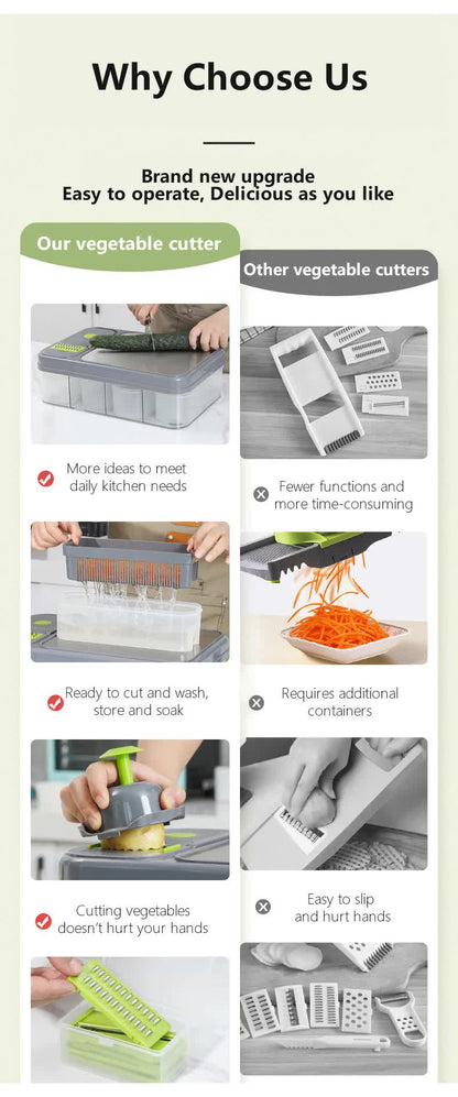 Green And Grey Ultimate 12-in-1 Multi-Functional Vegetable Slicer Dicer Chopper - Mandoline with Storage Containers &amp; Drain Basket-Home &amp; Garden > Kitchenware > Kitchen Utensils-PEROZ Accessories