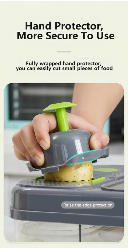 Green And Grey Ultimate 12-in-1 Multi-Functional Vegetable Slicer Dicer Chopper - Mandoline with Storage Containers &amp; Drain Basket-Home &amp; Garden > Kitchenware > Kitchen Utensils-PEROZ Accessories