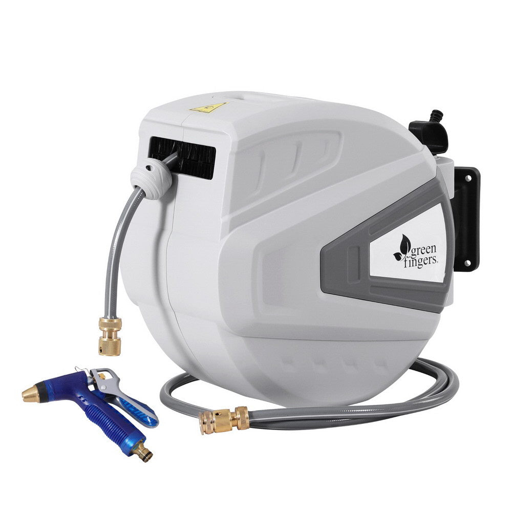 Green Fingers 30M Water Hose Reel Retractable Auto Rewind Wall Mount Garden Spray Gun-Home &amp; Garden > Garden Tools > Garden Hoses-PEROZ Accessories