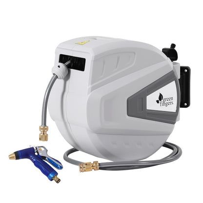 Green Fingers 30M Water Hose Reel Retractable Auto Rewind Wall Mount Garden Spray Gun-Home &amp; Garden > Garden Tools > Garden Hoses-PEROZ Accessories