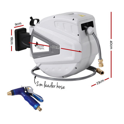 Green Fingers 30M Water Hose Reel Retractable Auto Rewind Wall Mount Garden Spray Gun-Home &amp; Garden > Garden Tools > Garden Hoses-PEROZ Accessories
