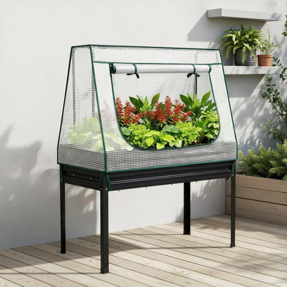 Green Fingers Elevated Metal Garden Bed Kit w Mini Greenhouse Cover 116x60cm Stand-Up Height Trellis-Home &amp; Garden > Garden Beds > Garden Beds &amp; Planters-PEROZ Accessories