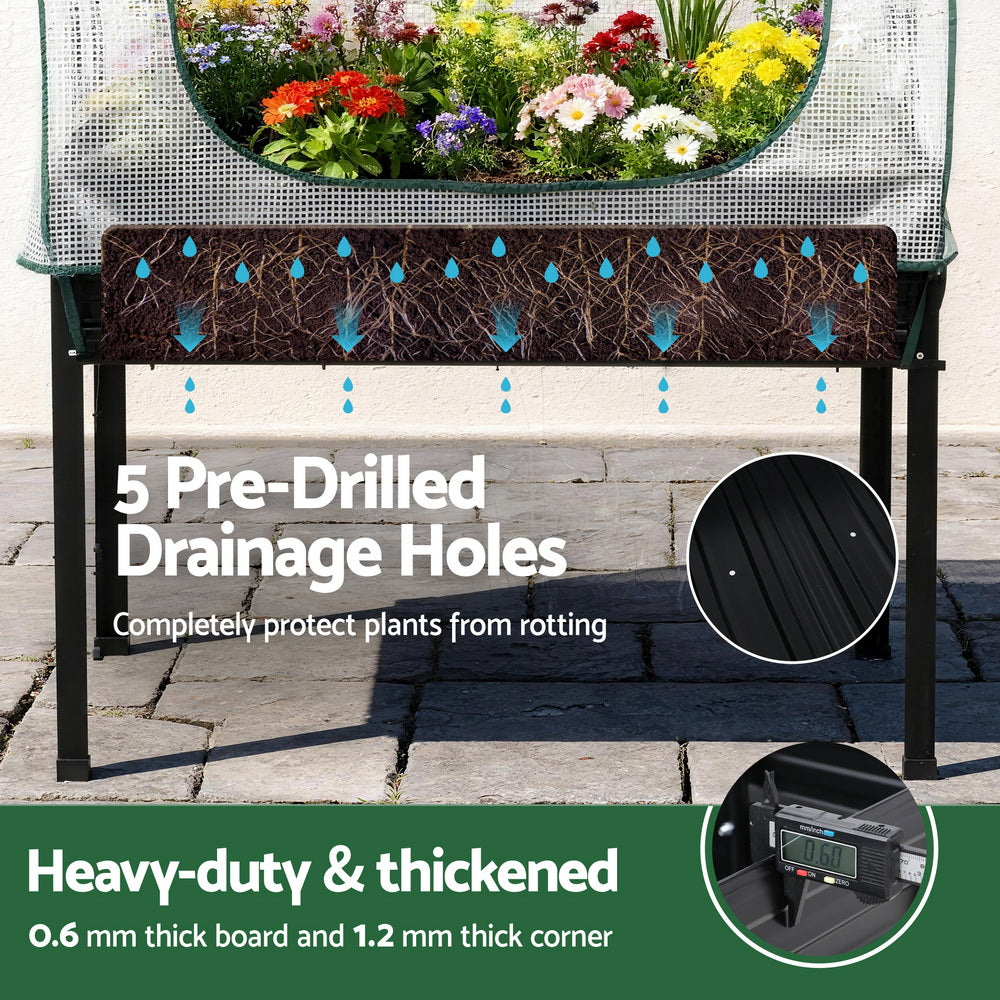 Green Fingers Elevated Metal Garden Bed Kit w Mini Greenhouse Cover 116x60cm Stand-Up Height Trellis-Home &amp; Garden > Garden Beds > Garden Beds &amp; Planters-PEROZ Accessories