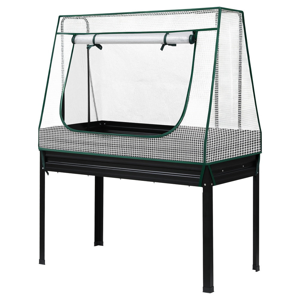 Green Fingers Elevated Metal Garden Bed Kit w Mini Greenhouse Cover 116x60cm Stand-Up Height Trellis-Home &amp; Garden > Garden Beds > Garden Beds &amp; Planters-PEROZ Accessories