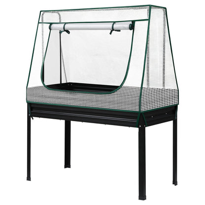 Green Fingers Elevated Metal Garden Bed Kit w Mini Greenhouse Cover 116x60cm Stand-Up Height Trellis-Home &amp; Garden > Garden Beds > Garden Beds &amp; Planters-PEROZ Accessories