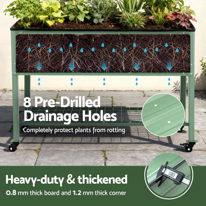 Green Fingers Elevated Raised Garden Bed Kit Mobile w/ Locking Wheels &amp; Storage Shelf 100KG Max Load 115x60x81cm | Galvanized Steel, Portable Green Organizer for Seniors, Patio, Balcony, Vegetables-Home &amp; Garden > Garden Beds > Garden Beds &amp; Planters-PEROZ Accessories
