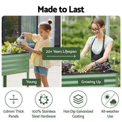 Green Fingers Elevated Raised Garden Bed Kit Mobile w/ Locking Wheels &amp; Storage Shelf 100KG Max Load 115x60x81cm | Galvanized Steel, Portable Green Organizer for Seniors, Patio, Balcony, Vegetables-Home &amp; Garden > Garden Beds > Garden Beds &amp; Planters-PEROZ Accessories