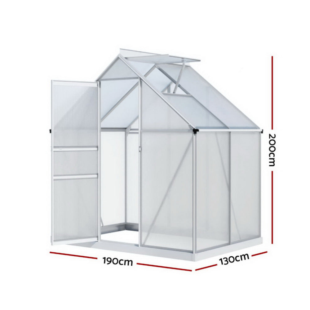 Green Fingers Greenhouse Aluminium Polycarbonate Premium Garden Storage Shed 1.3Mx1.9Mx2.0M-Home &amp; Garden > Greenhouses > Greenhouses &amp; Accessories-PEROZ Accessories