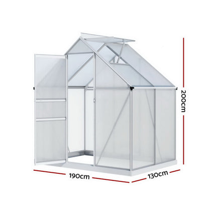 Green Fingers Greenhouse Aluminium Polycarbonate Premium Garden Storage Shed 1.3Mx1.9Mx2.0M-Home &amp; Garden > Greenhouses > Greenhouses &amp; Accessories-PEROZ Accessories