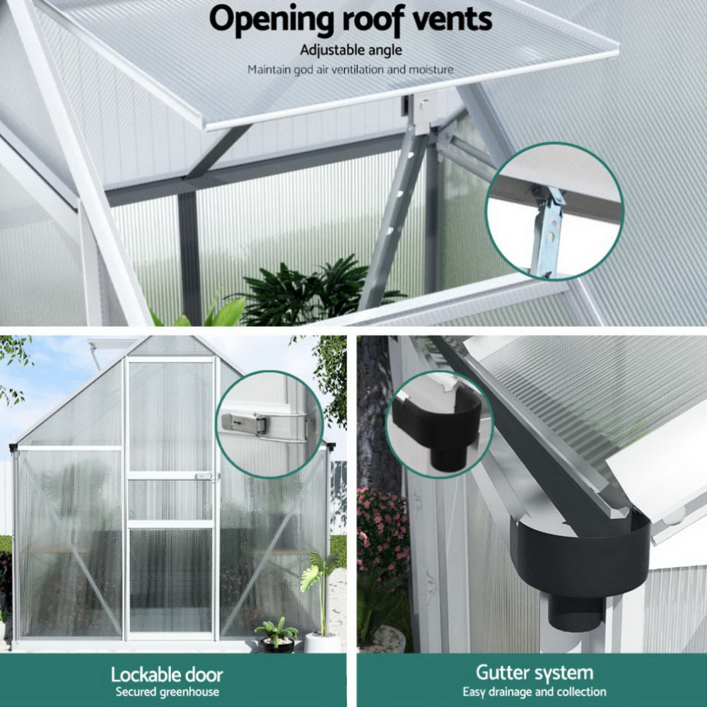 Green Fingers Greenhouse Aluminium Polycarbonate Premium Garden Storage Shed 1.3Mx1.9Mx2.0M-Home &amp; Garden > Greenhouses > Greenhouses &amp; Accessories-PEROZ Accessories