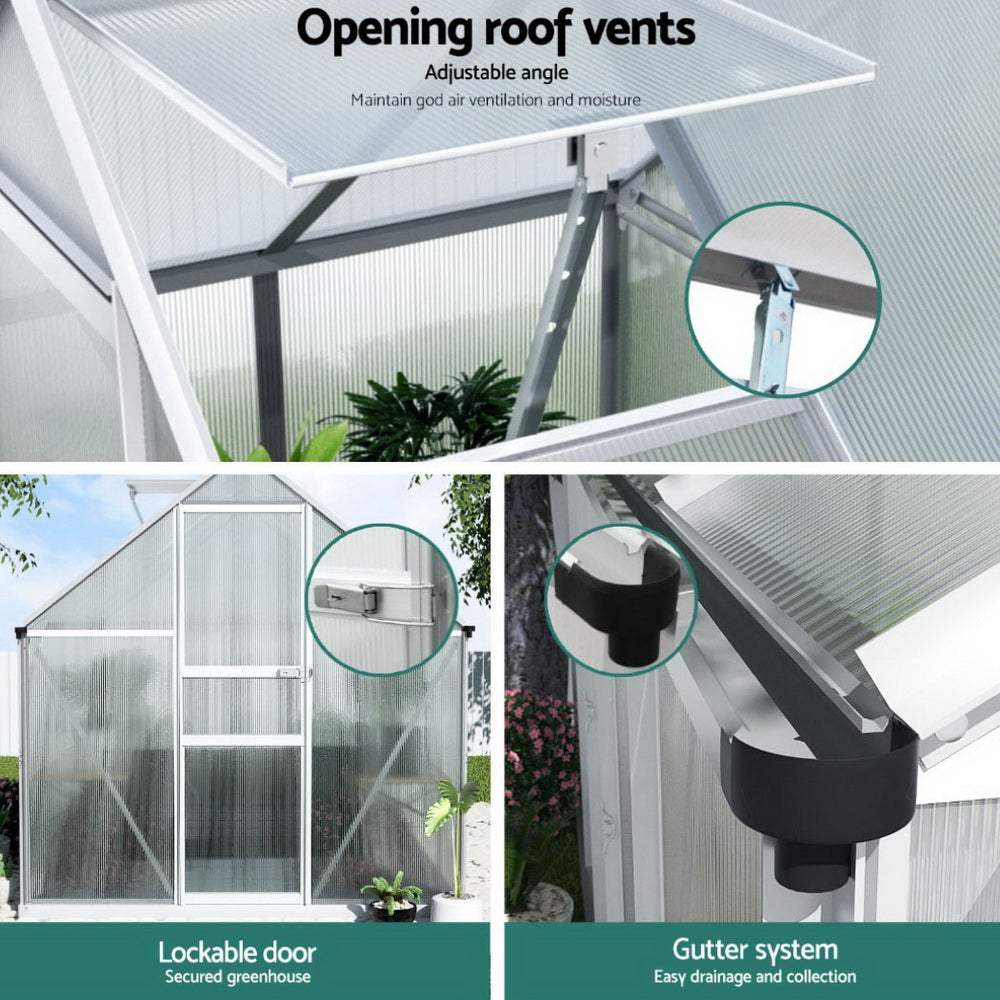 Green Fingers Greenhouse Aluminium Polycarbonate Premium Garden Storage Shed 3.1Mx1.9Mx2.0M-Home &amp; Garden > Greenhouses > Greenhouses &amp; Accessories-PEROZ Accessories