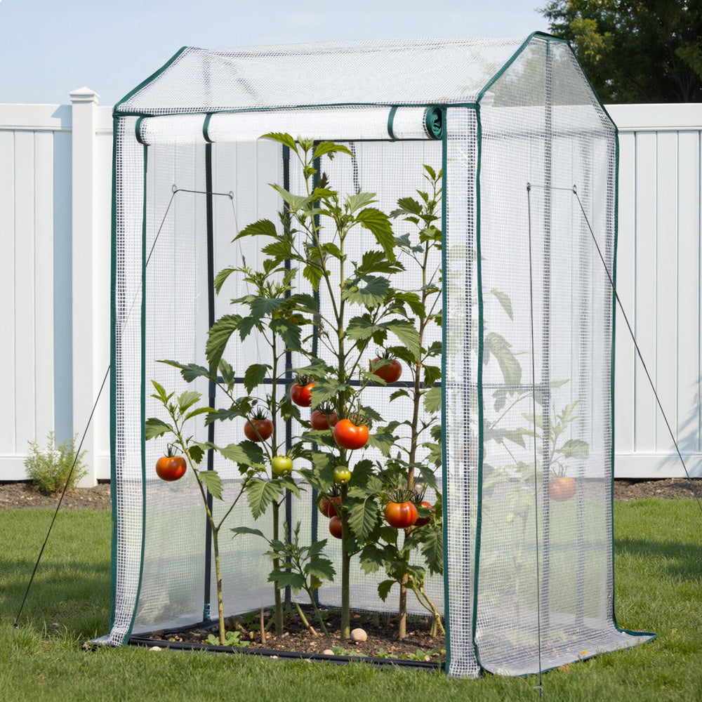 Green Fingers Mini Greenhouse PE Cover Green House Roll-Up Zippered Door 1.0x0.8x1.5M-Home &amp; Garden > Greenhouses > Greenhouses &amp; Accessories-PEROZ Accessories
