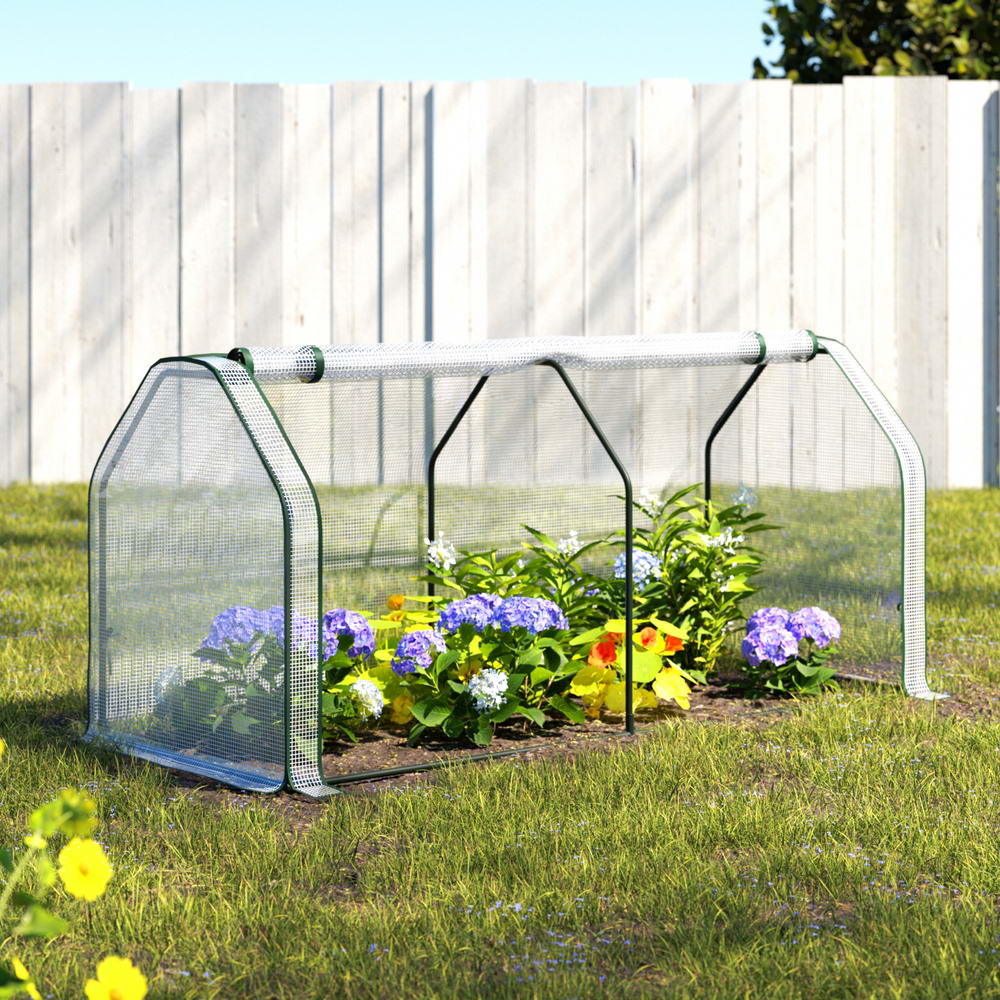 Green Fingers Mini Greenhouse PE Cover Green House Roll-Up Zippered Door 1.2x0.5x0.6M-Home &amp; Garden > Greenhouses > Greenhouses &amp; Accessories-PEROZ Accessories