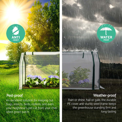 Green Fingers Mini Greenhouse PE Cover Green House Roll-Up Zippered Door 1.2x0.5x0.6M-Home &amp; Garden > Greenhouses > Greenhouses &amp; Accessories-PEROZ Accessories
