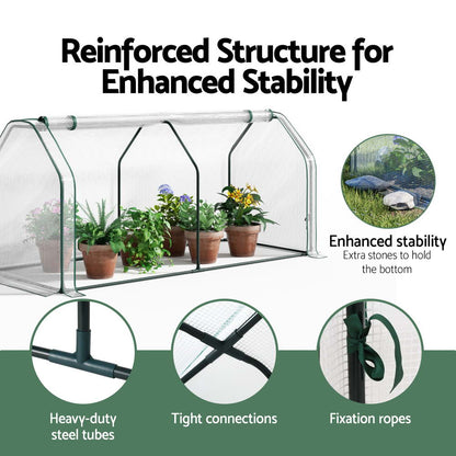 Green Fingers Mini Greenhouse PE Cover Green House Roll-Up Zippered Door 1.2x0.5x0.6M-Home &amp; Garden > Greenhouses > Greenhouses &amp; Accessories-PEROZ Accessories