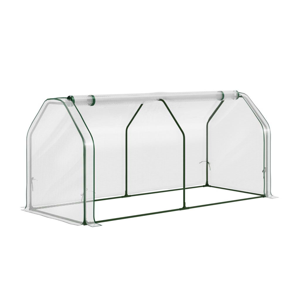Green Fingers Mini Greenhouse PE Cover Green House Roll-Up Zippered Door 1.2x0.5x0.6M-Home &amp; Garden > Greenhouses > Greenhouses &amp; Accessories-PEROZ Accessories