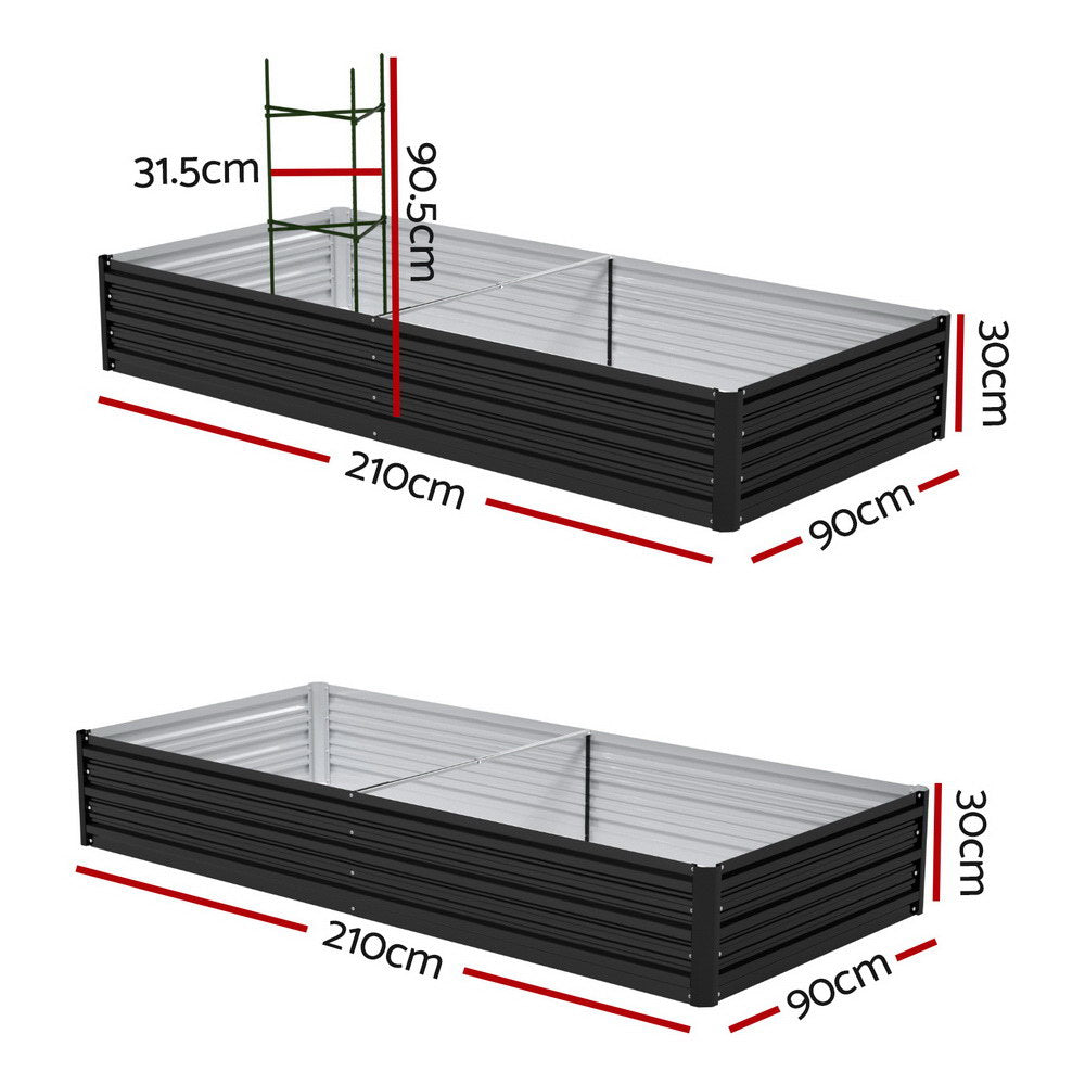 Green Fingers Raised Garden Bed 2 Pcs 210x90cm Planter Box Container Galvanised Metal Outdoor-Home &amp; Garden > Garden Beds > Garden Beds &amp; Planters-PEROZ Accessories
