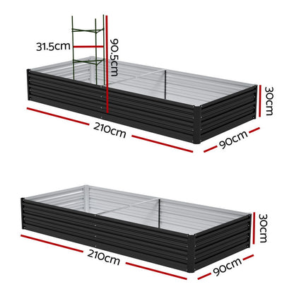 Green Fingers Raised Garden Bed 2 Pcs 210x90cm Planter Box Container Galvanised Metal Outdoor-Home &amp; Garden > Garden Beds > Garden Beds &amp; Planters-PEROZ Accessories