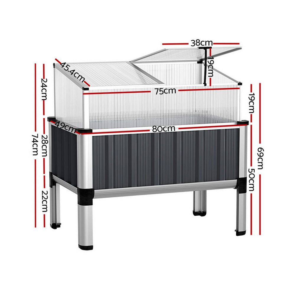 Green Fingers Raised Garden Bed x2 80x49x74cm Greenhouse Planter Box Galvanised Herb-Home &amp; Garden &gt; Garden Beds &gt; Garden Beds &amp; Planters-PEROZ Accessories