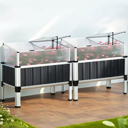 Green Fingers Raised Garden Bed x2 80x49x74cm Greenhouse Planter Box Galvanised Herb-Home &amp; Garden > Garden Beds > Garden Beds &amp; Planters-PEROZ Accessories