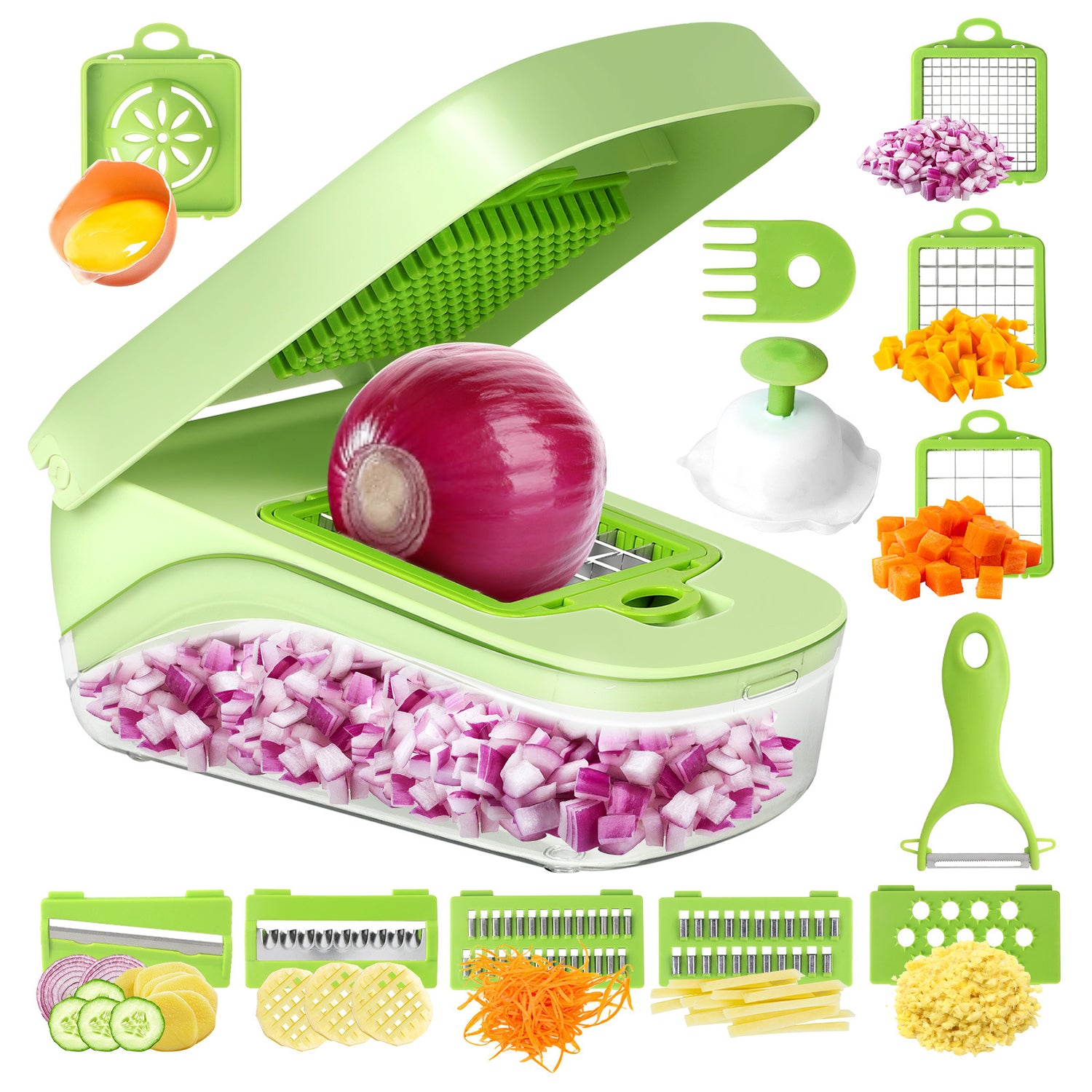 Green Versatile 14-in-1 Vegetable Chopper &amp; Slicer Set - Multi-functional Kitchen Mandoline Dicer &amp; Grater-Home &amp; Garden > Kitchenware > Kitchen Utensils-PEROZ Accessories