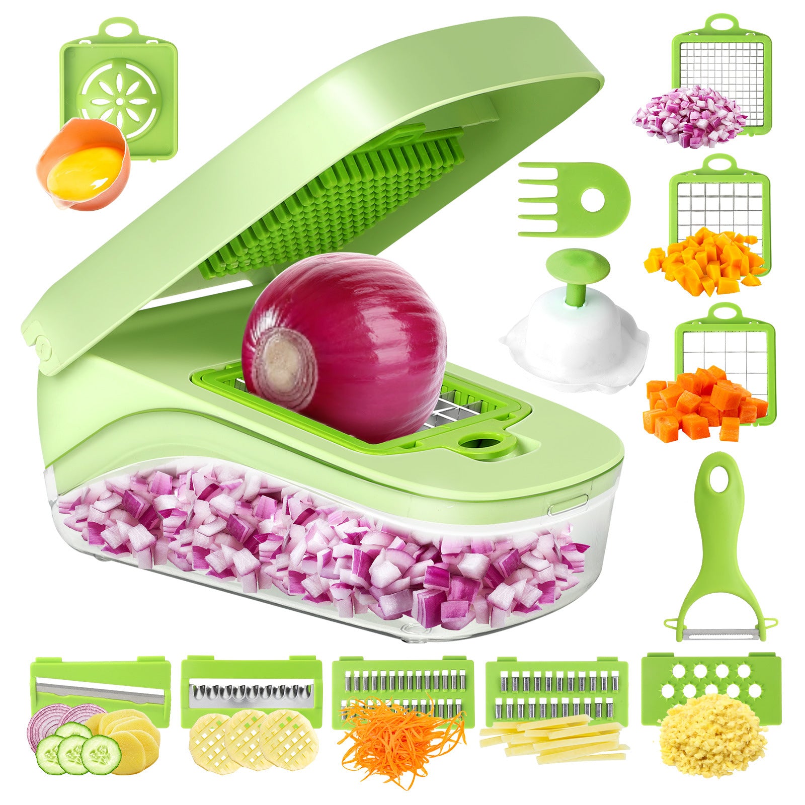 Green Versatile 14-in-1 Vegetable Chopper &amp; Slicer Set - Multi-functional Kitchen Mandoline Dicer &amp; Grater-Home &amp; Garden > Kitchenware > Kitchen Utensils-PEROZ Accessories